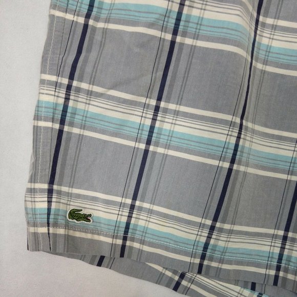 Lacoste Gray Plaid Board Short Mens XL Adjustable Waist Mesh Lined Swim Trunks - Picture 4 of 7